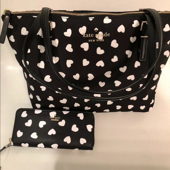 Kate spade heart nylon tote and leather wallet!! - Picture 2 of 5